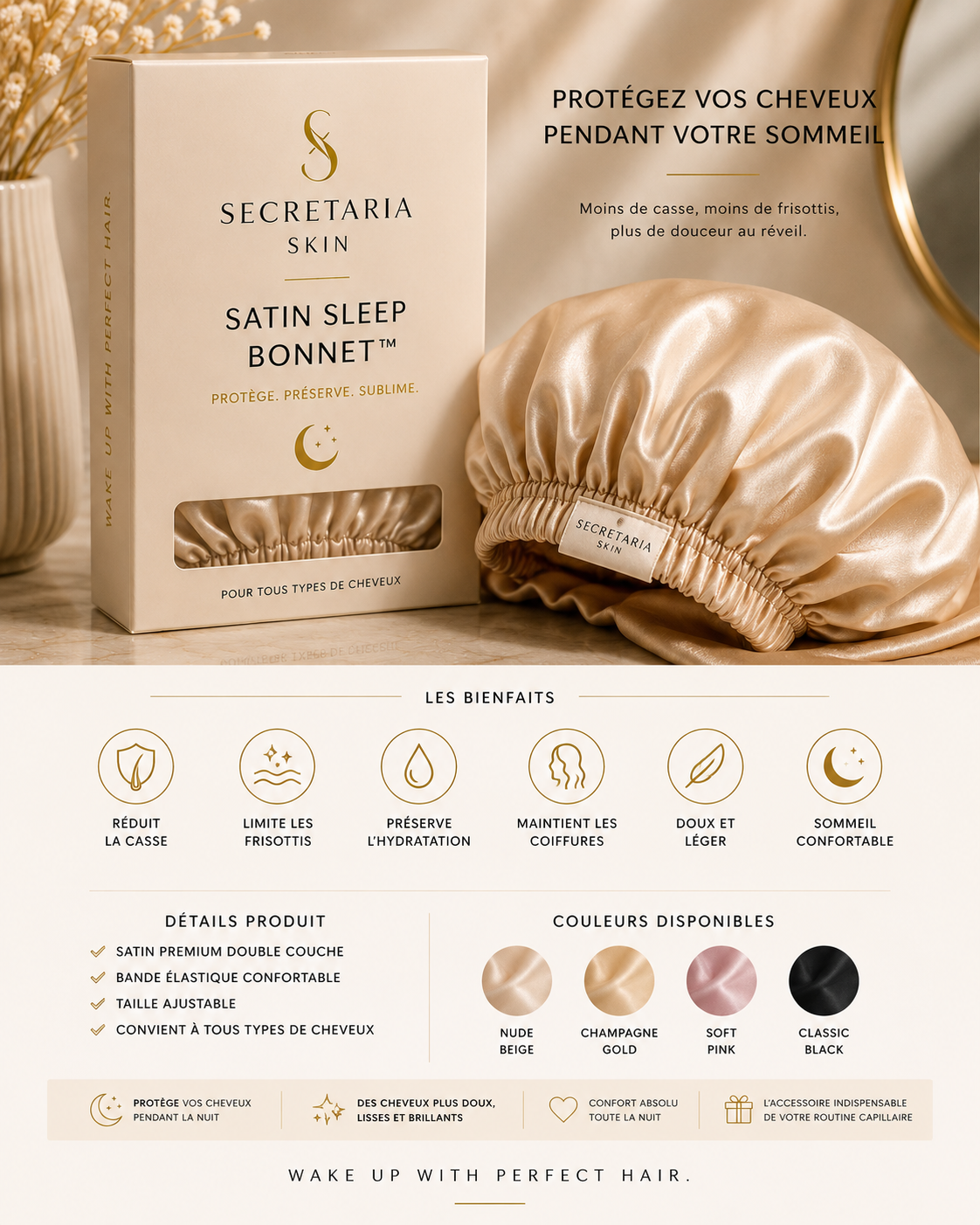 SECRETARIA SKIN Satin Sleep Bonnet